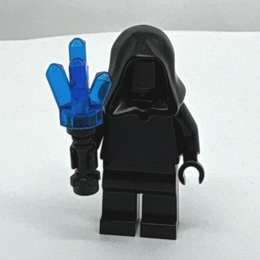 LEGO Minifigure All Black Shadow Figure with Blue Crystal Staff Accessory